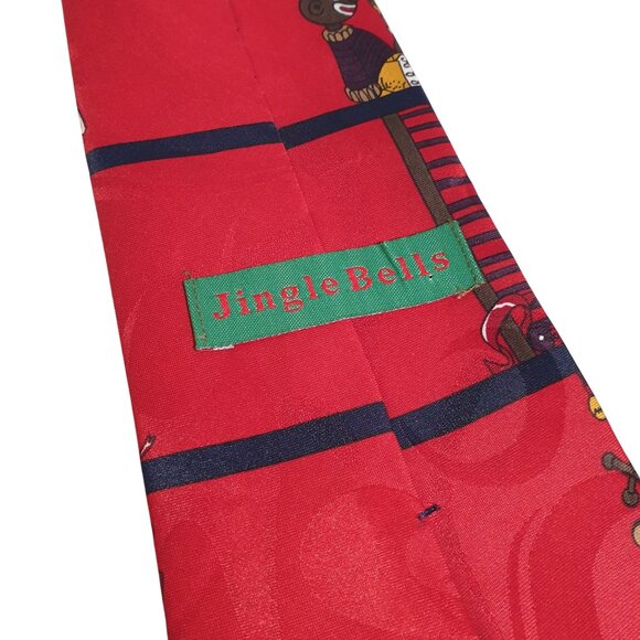 Jingle Bells Christmas Cartoon Novelty Tie Festive Red Holiday Wear Accessory - Picture 5 of 6